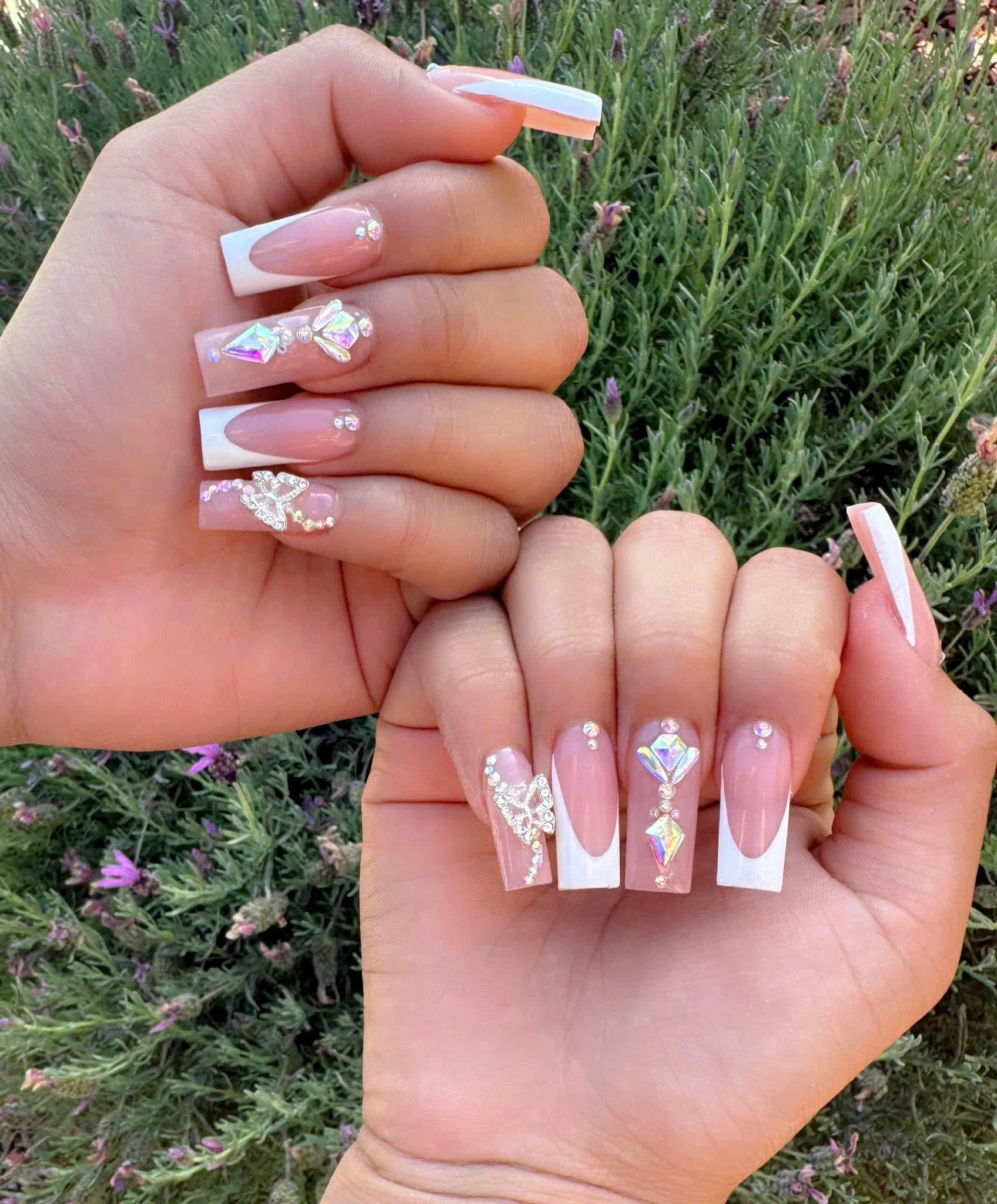 French Tips with Iridescent Gems