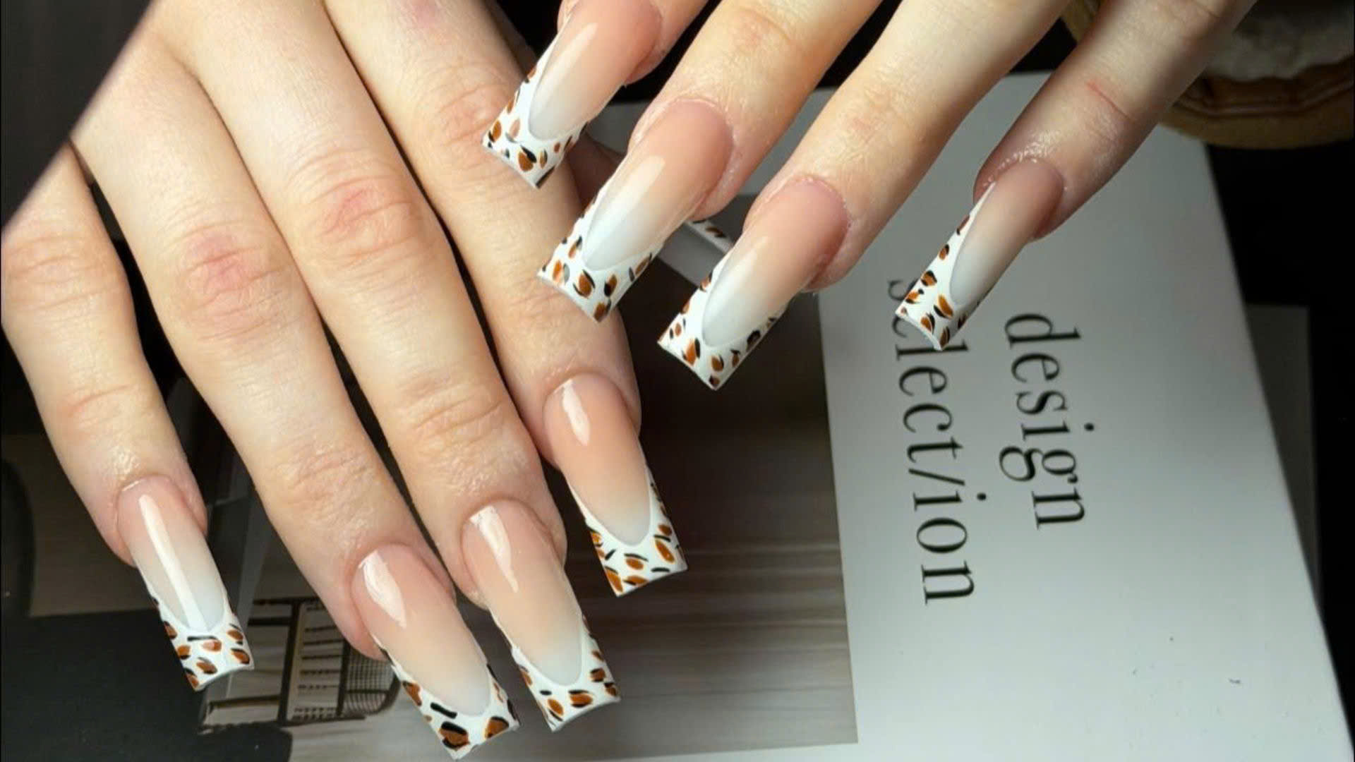 Leopard French Coffin Nails